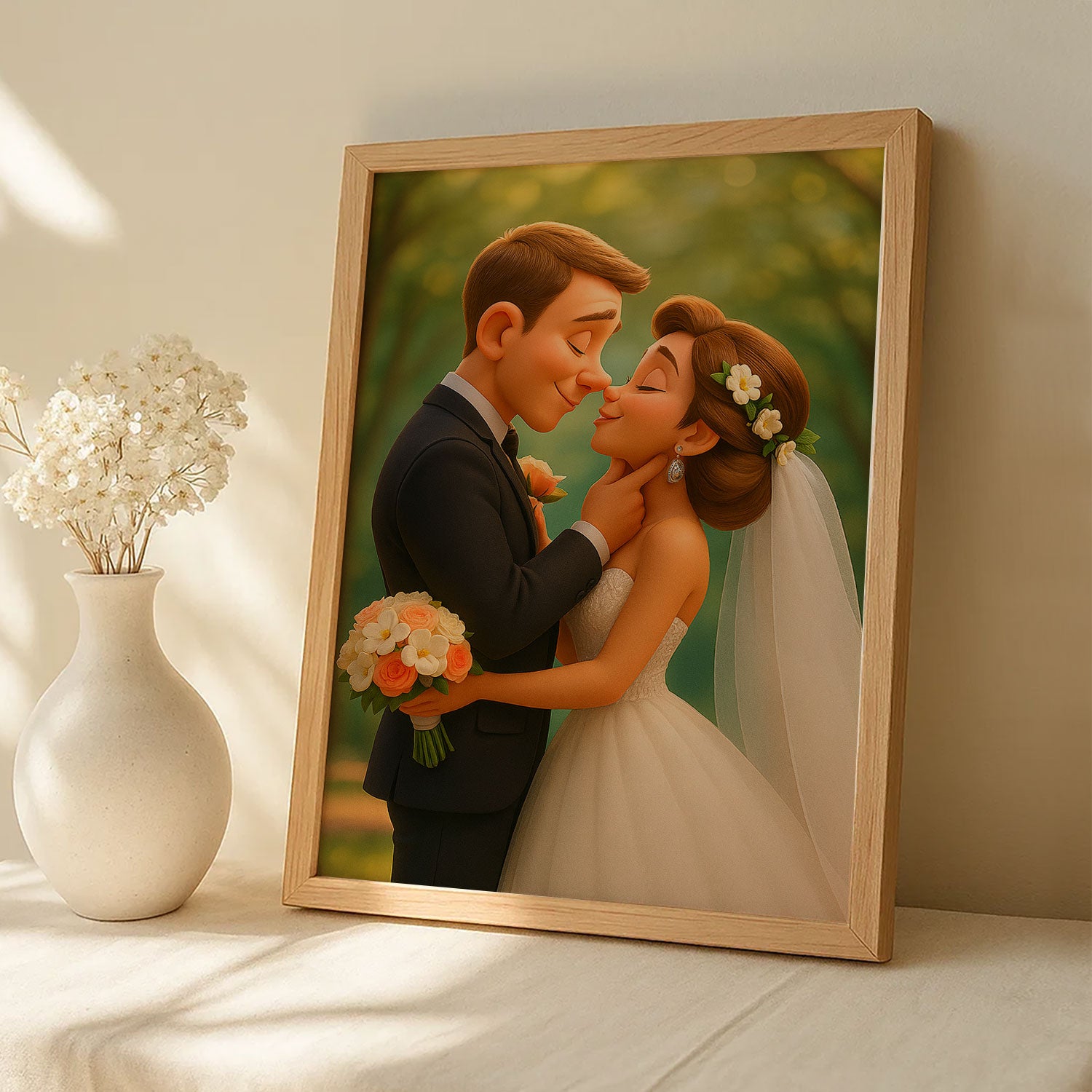 Whimsical Wedding Kiss Illustration - Perfect for Celebrating Love in Charming Artwork
 - 1