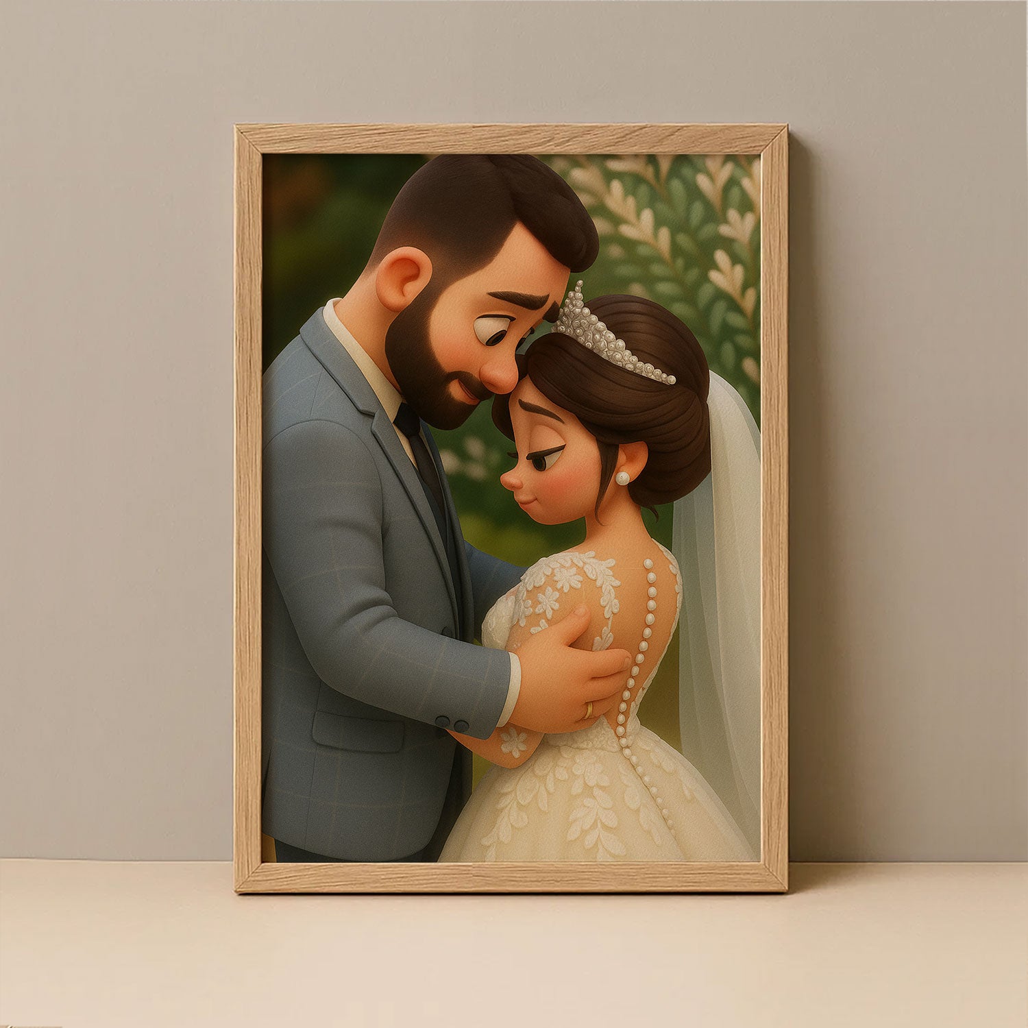 Charming Cartoon Wedding Portrait of Bride and Groom: Perfect Gift for Newlyweds and Home Décor
 - 1