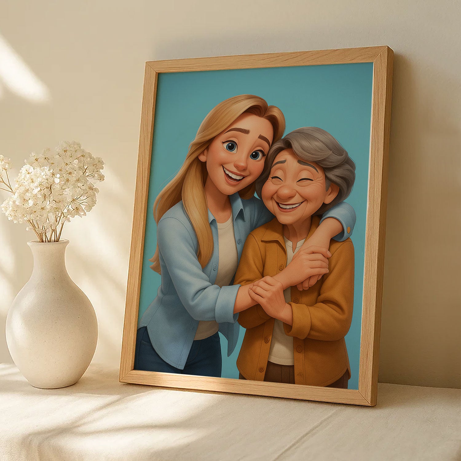 Whimsical Mother and Baby Cartoon Print: Heartwarming Digital Art for Your Nursery or Family Space
 - 1