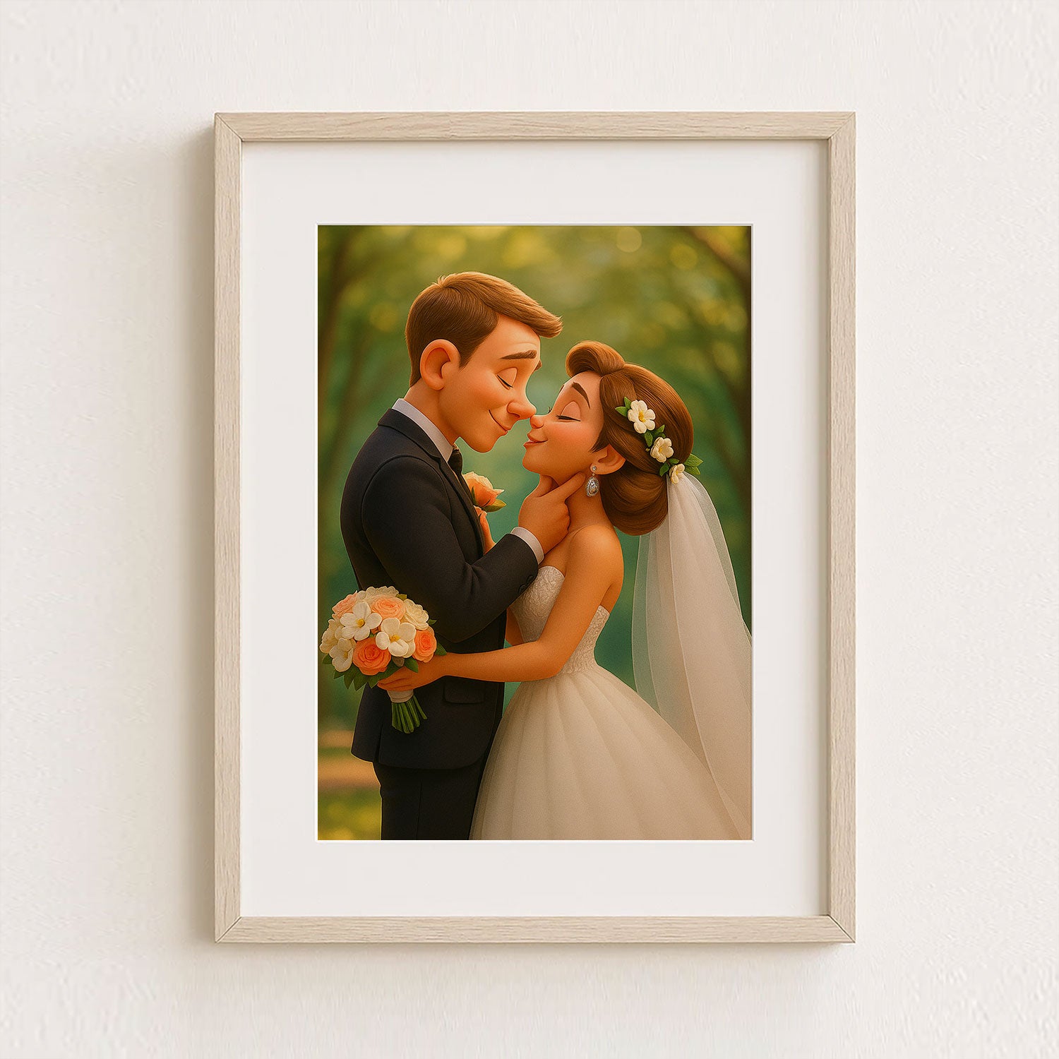 Charming Wedding Couple Portrait in Whimsical Style - Perfect Home Decor for Love and Romance
 - 1