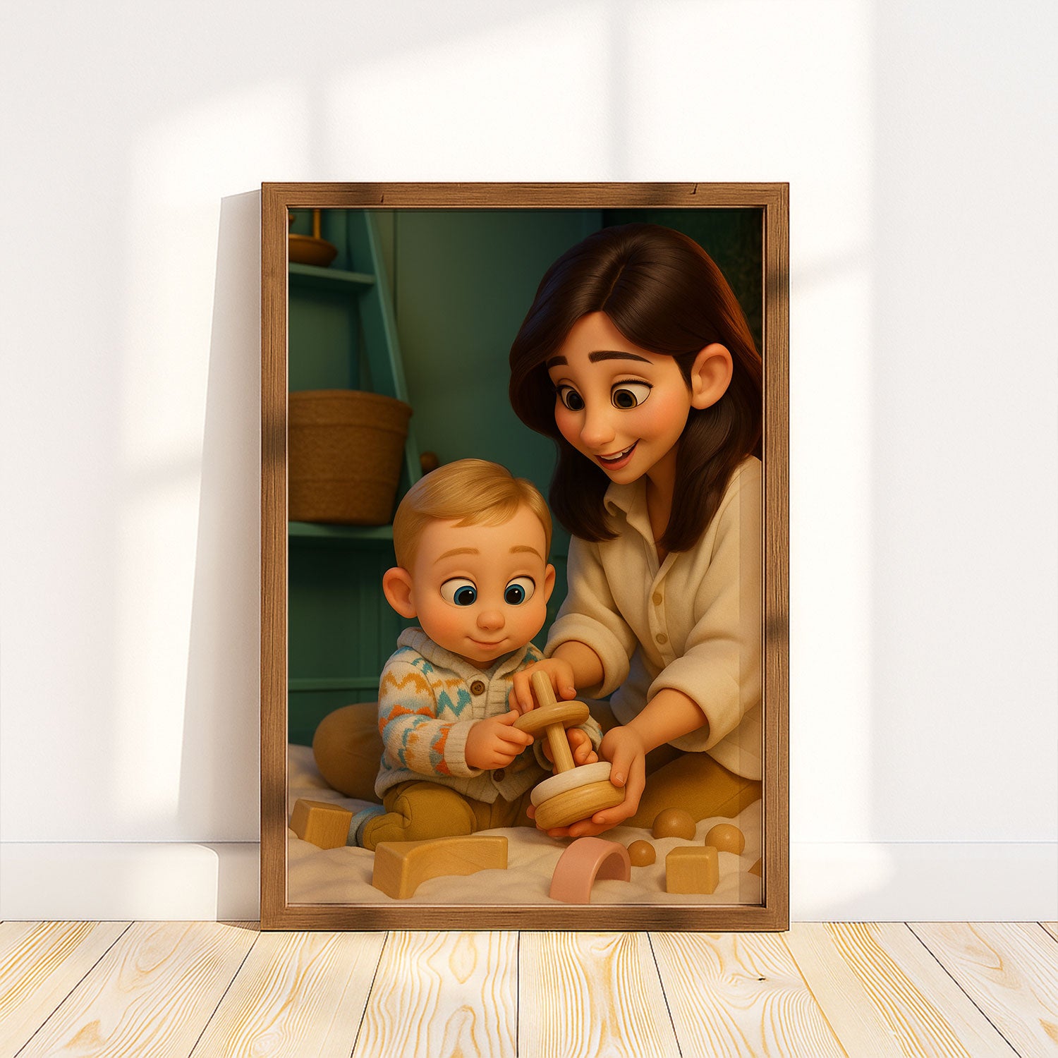 Heartwarming Family Portrait: Charming Cartoon Style Illustration of a Grandmother and Granddaughter Embracing Joyfully
 - 1