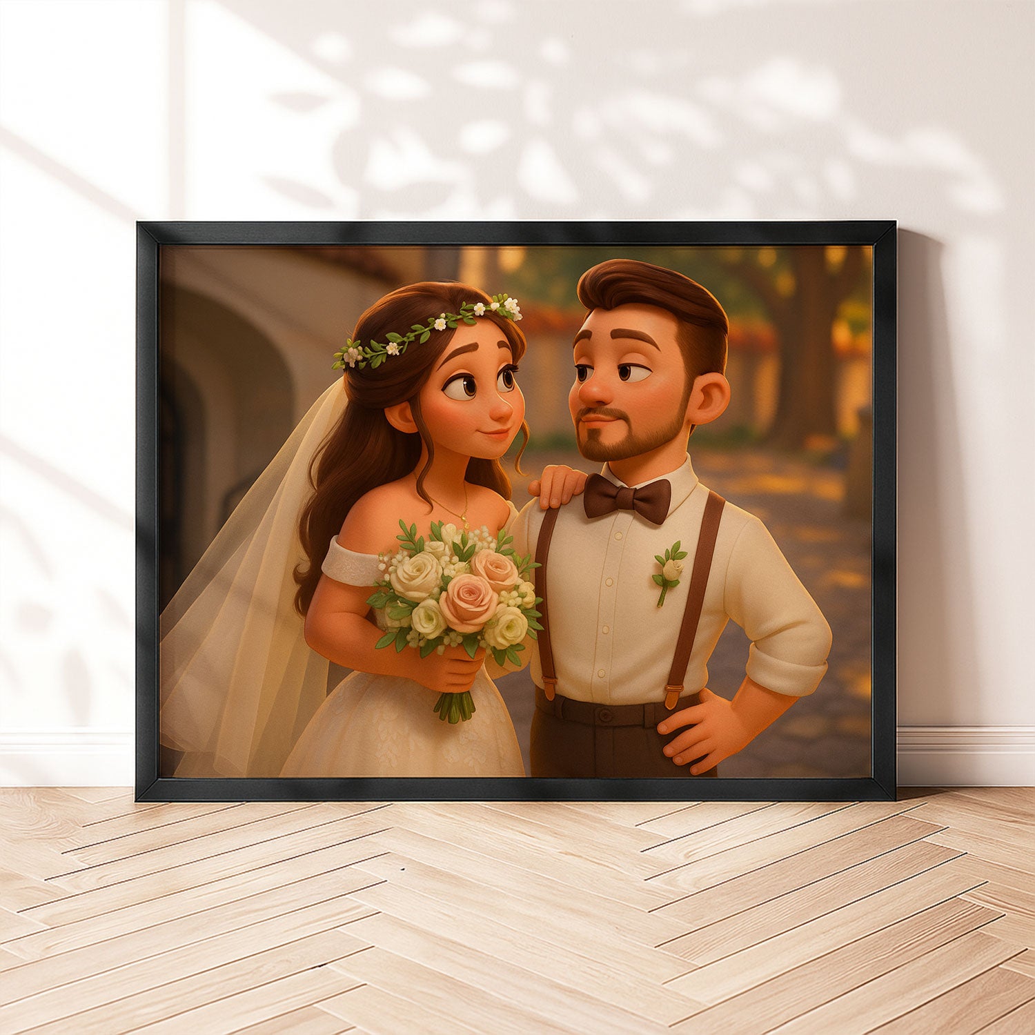 Charming Wedding Couple Art Print | Romantic Animated Style Wedding Portrait for Home Decor
 - 1