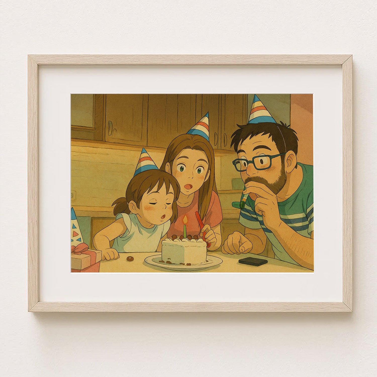 Absolutely! Here's an SEO-friendly title:

Charming Ghibli-Inspired Birthday Canvas Art - Family Celebration, Perfect Gift for Anime Fans, Home Decor, Wall Art Print
 - 1