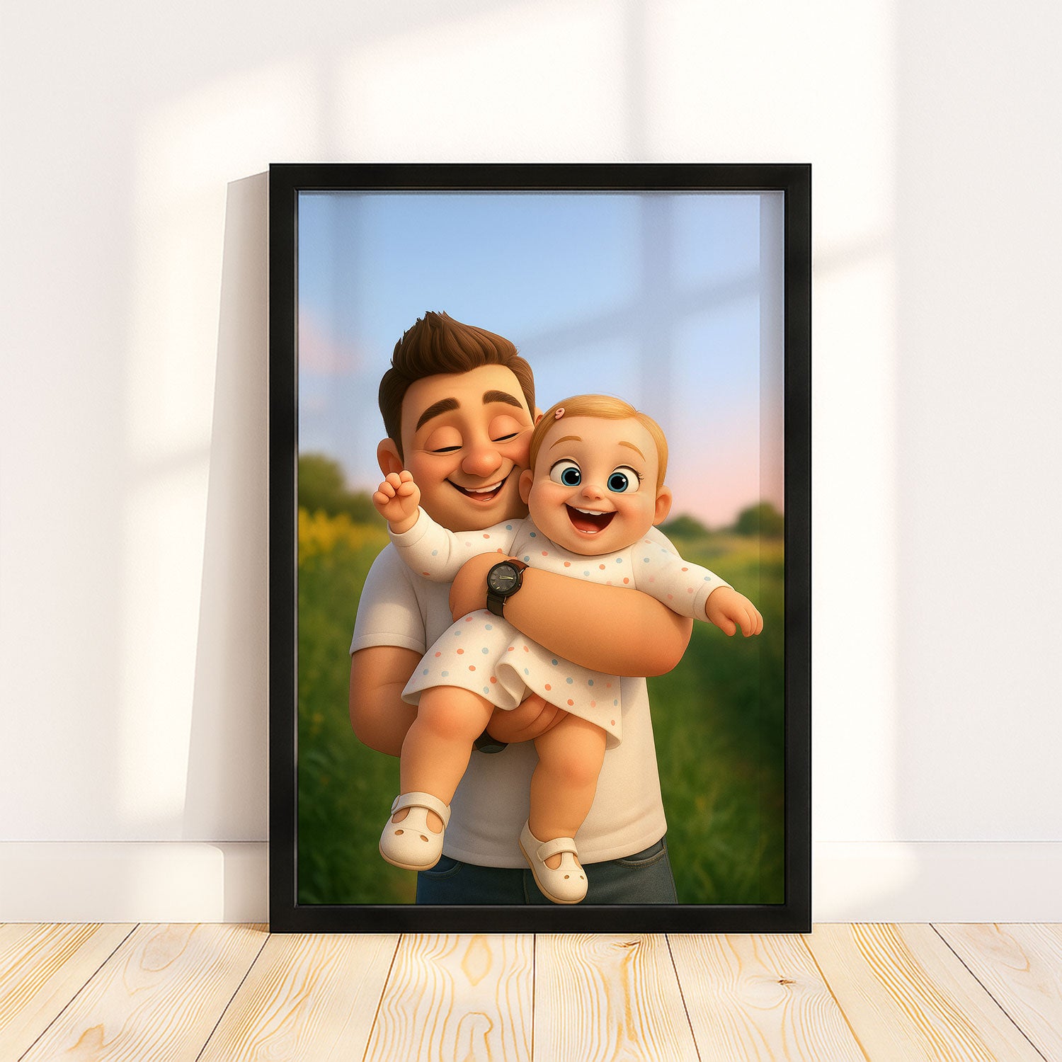 Whimsical Mother-Daughter Portrait: Heartwarming Cartoon Art for Your Home
 - 1