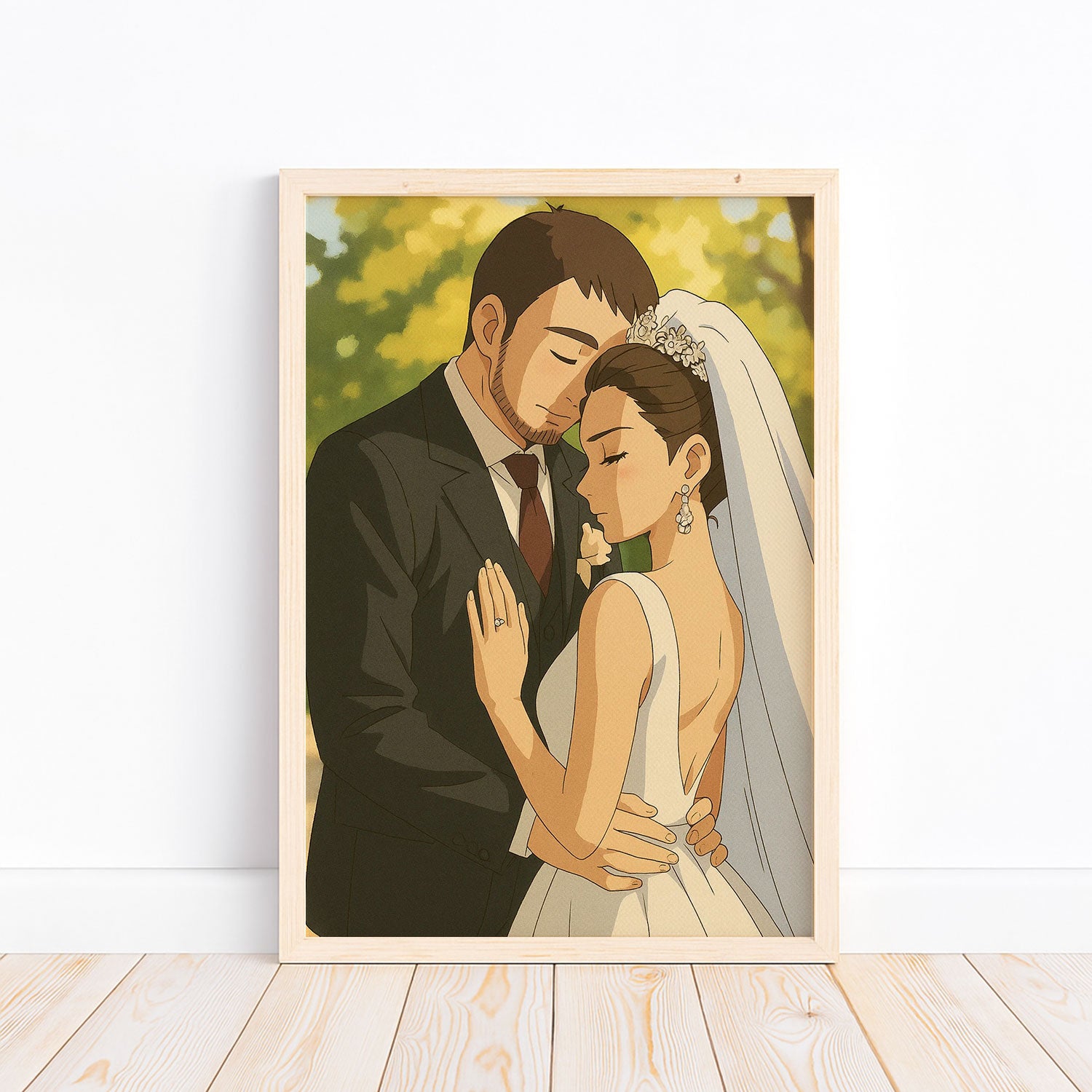 Charming Wedding Portrait in Colorful Illustrative Style - Perfect Art for Celebrating Love and Romance
 - 1