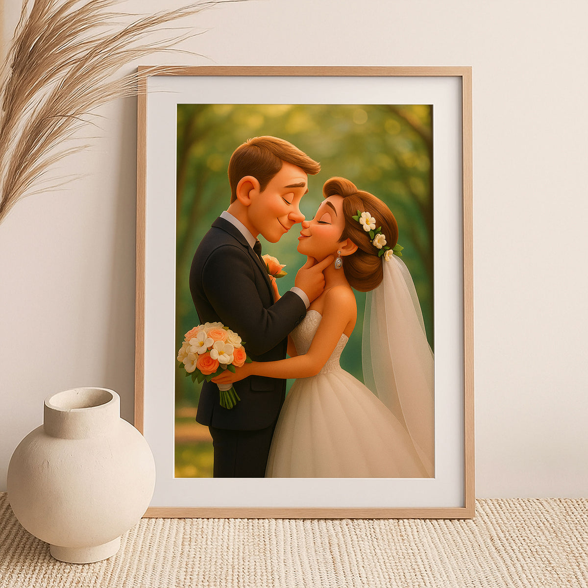 Charming Animated Wedding Portrait: Capturing Love and Happiness in a Whimsical Style
 - 1