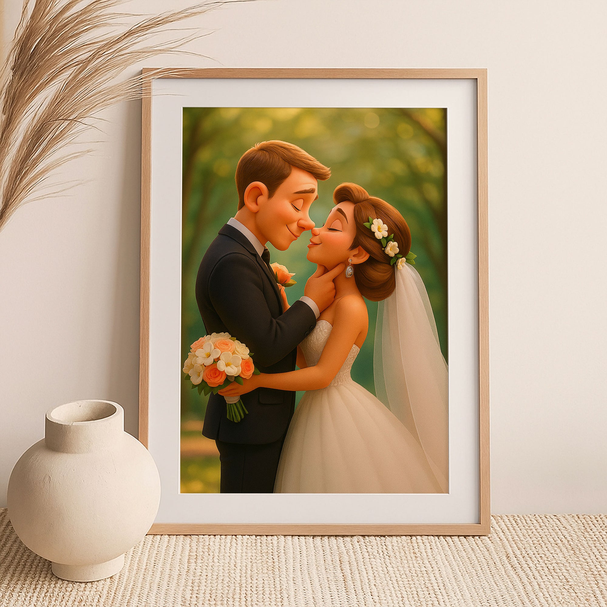 Charming Animated Wedding Portrait: Capturing Love and Happiness in a Whimsical Style
 - 1