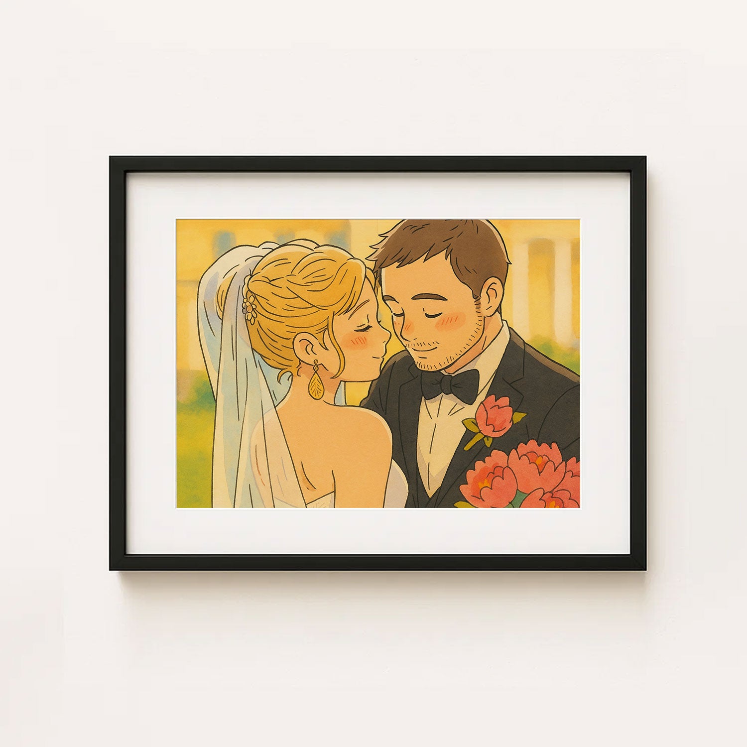 Romantic Wedding Couple Art Print | Stylish Illustration for Home Decor
 - 1