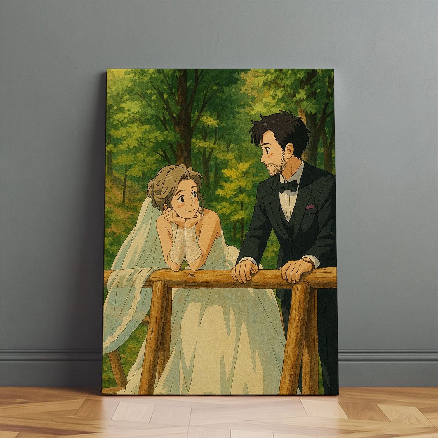 Charming Wedding Portrait Art - Whimsical Couple in Vintage Style, Perfect for Home Decor
 - 1