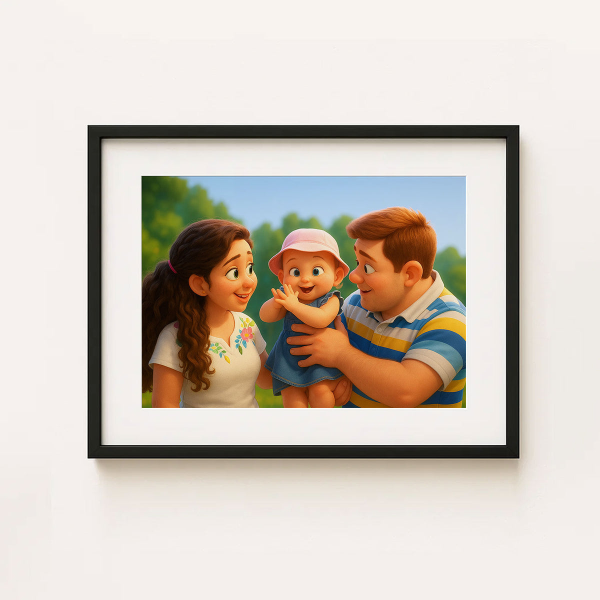 Heartwarming Cartoon Painting of a Girl and Her Mother Embracing on the Beach – Perfect Gift for Family Love
 - 1