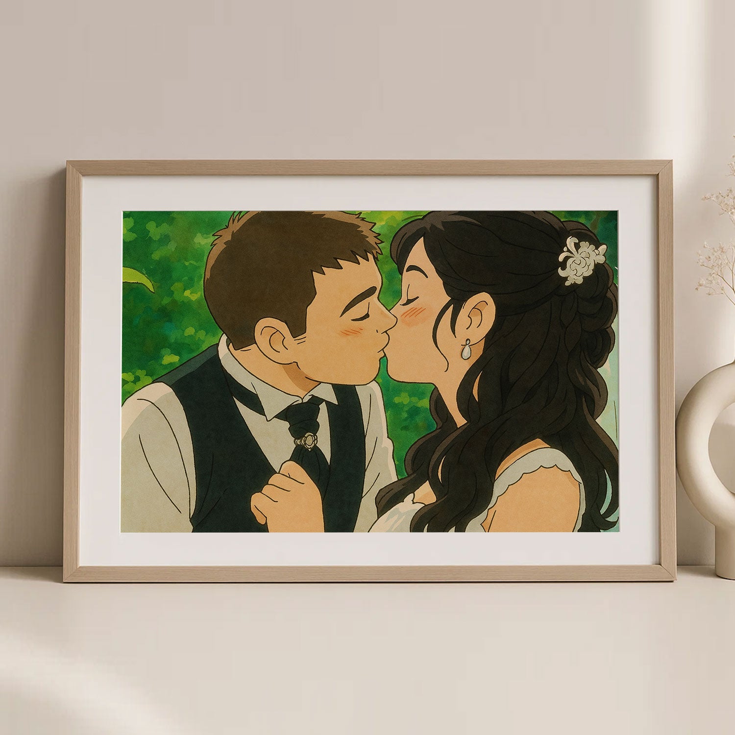 Charming Couple Wedding Art Print in Vibrant Cartoon Style – Perfect for Home Décor and Love Celebrations
 - 1