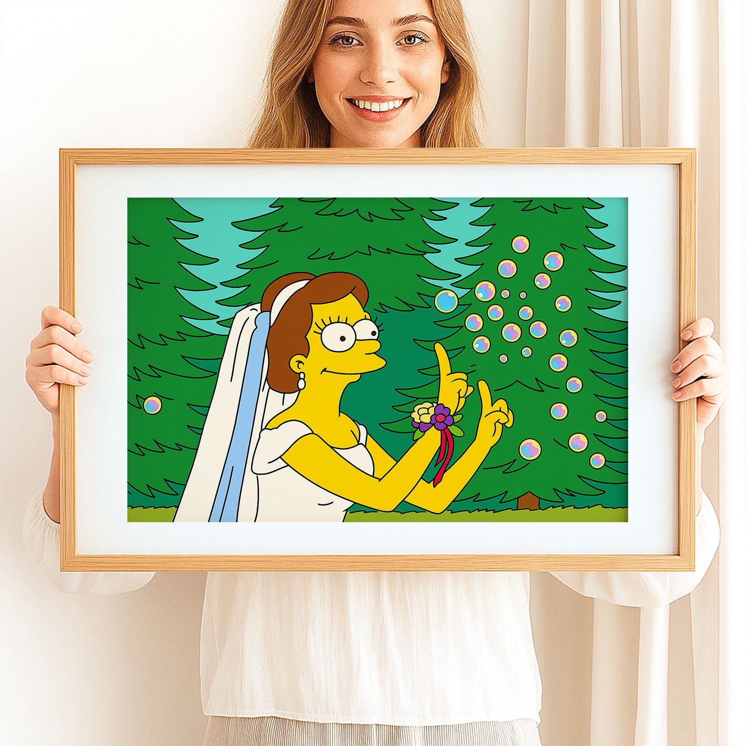 Whimsical Wedding Art: Homer and Marge Simpsons in Vibrant Cartoon Style
 - 1
