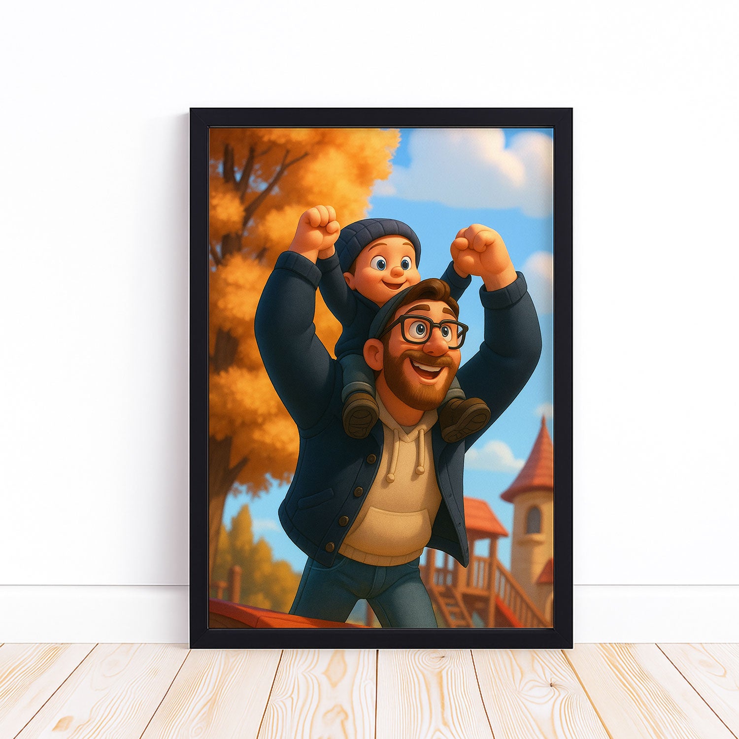Charming Mother-Daughter Bond: Whimsical Cartoon Art for Family Spaces
 - 1