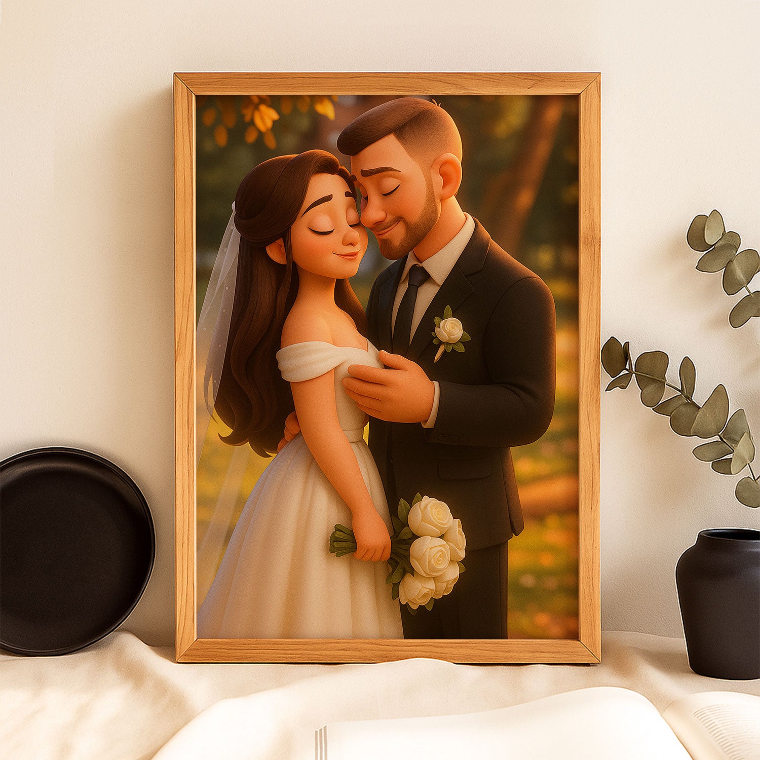 Charming Cartoon Wedding Portrait of a Happy Couple - Perfect Gift for Engagements and Anniversaries
 - 1