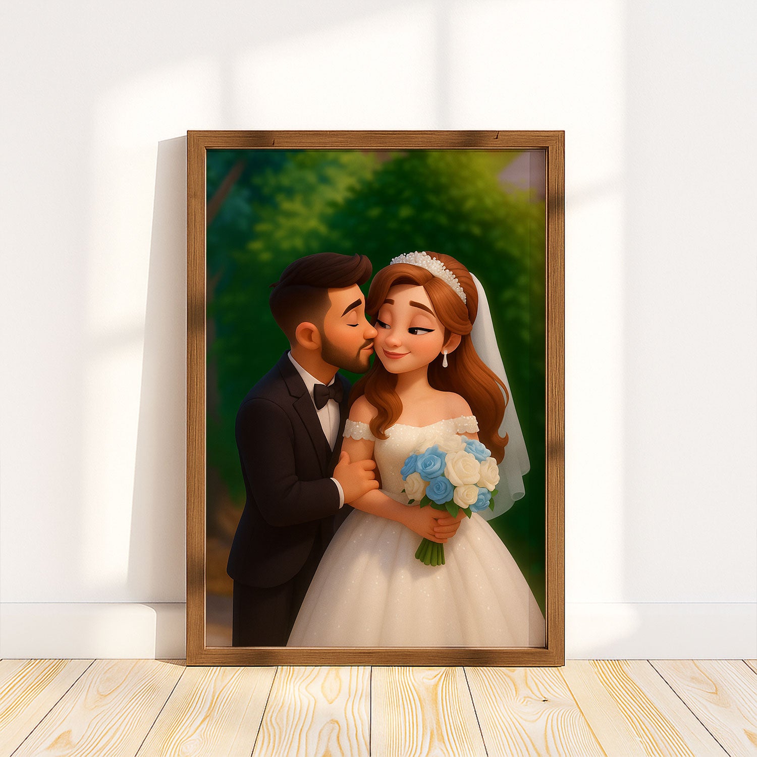 Charming Animated Wedding Portrait of a Couple in Love | Perfect for Home Decor and Gifts
 - 1