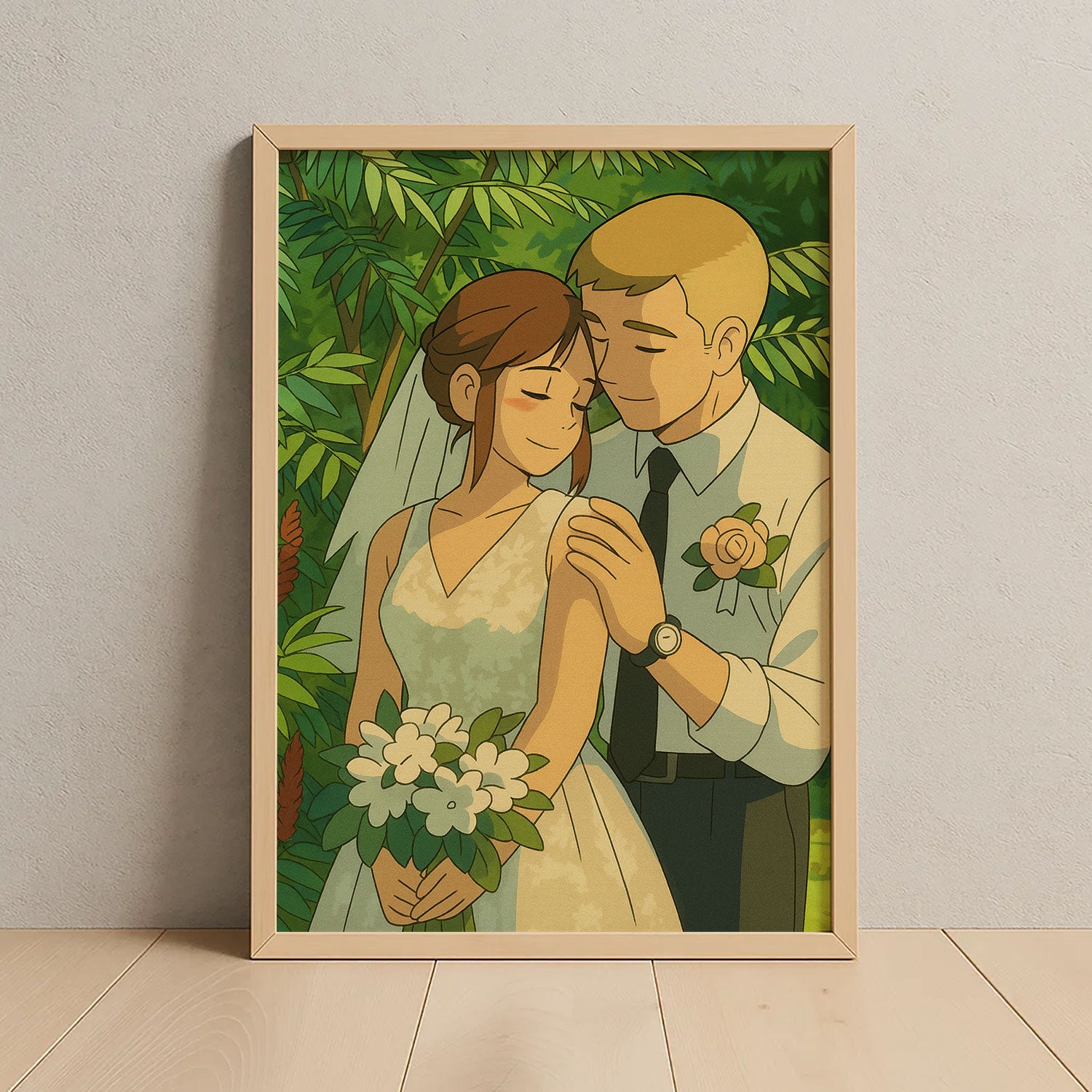 Romantic Wedding Embrace Art Print in a Charming Illustration Style for Home Decor
 - 1