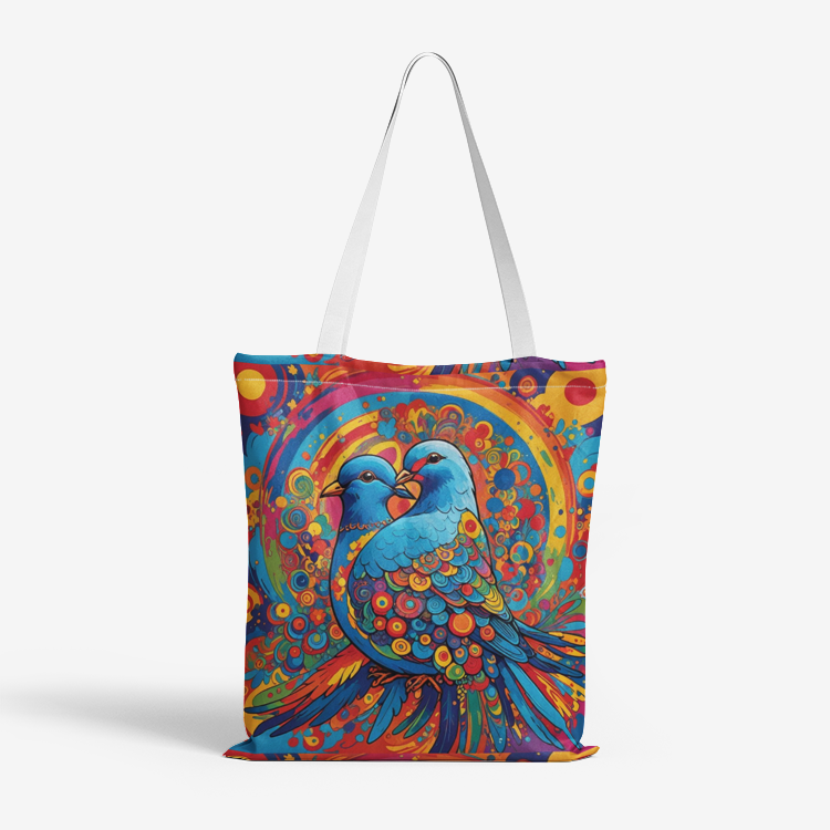 A Hippie Dove with peace and love symbol Natural Canvas Tote Bags