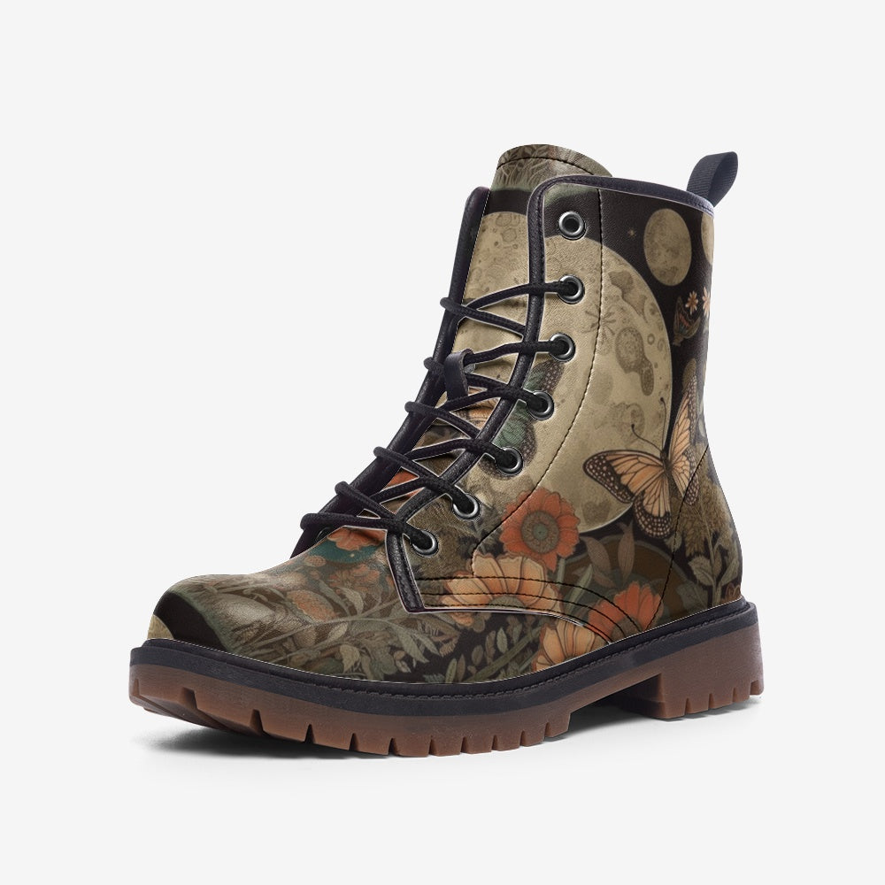 Cosmic Moon & Butterfly Floral Art Leather Lightweight boots
