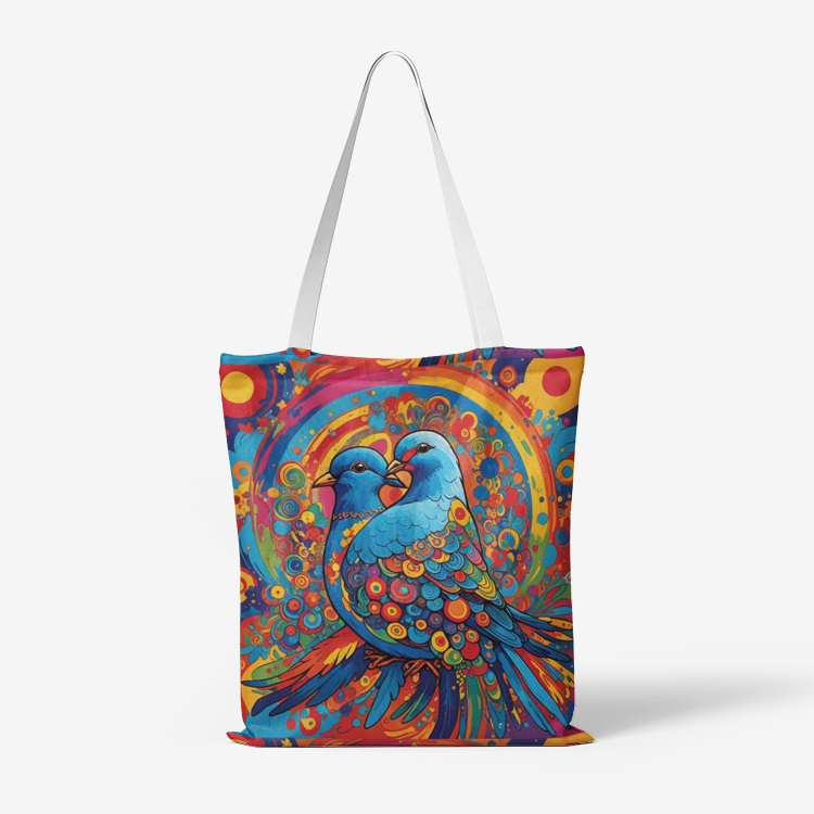 A Hippie Dove with peace and love symbol Natural Canvas Tote Bags