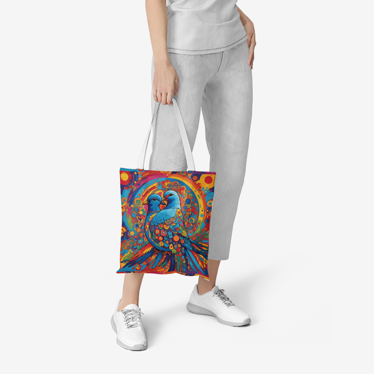 A Hippie Dove with peace and love symbol Natural Canvas Tote Bags
