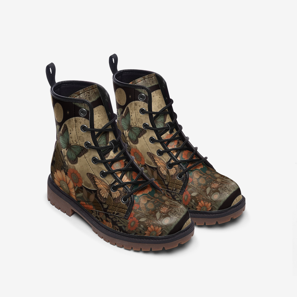 Cosmic Moon & Butterfly Floral Art Leather Lightweight boots