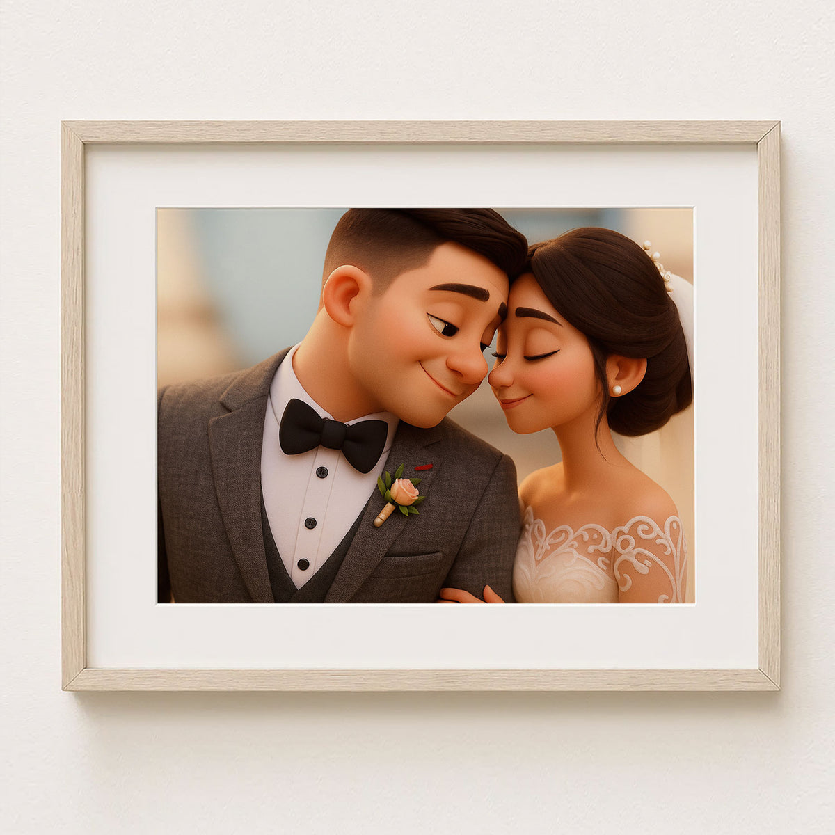 Charming Cartoon Wedding Art Print Featuring Happy Couple - Perfect Home Decor for Newlyweds
 - 2