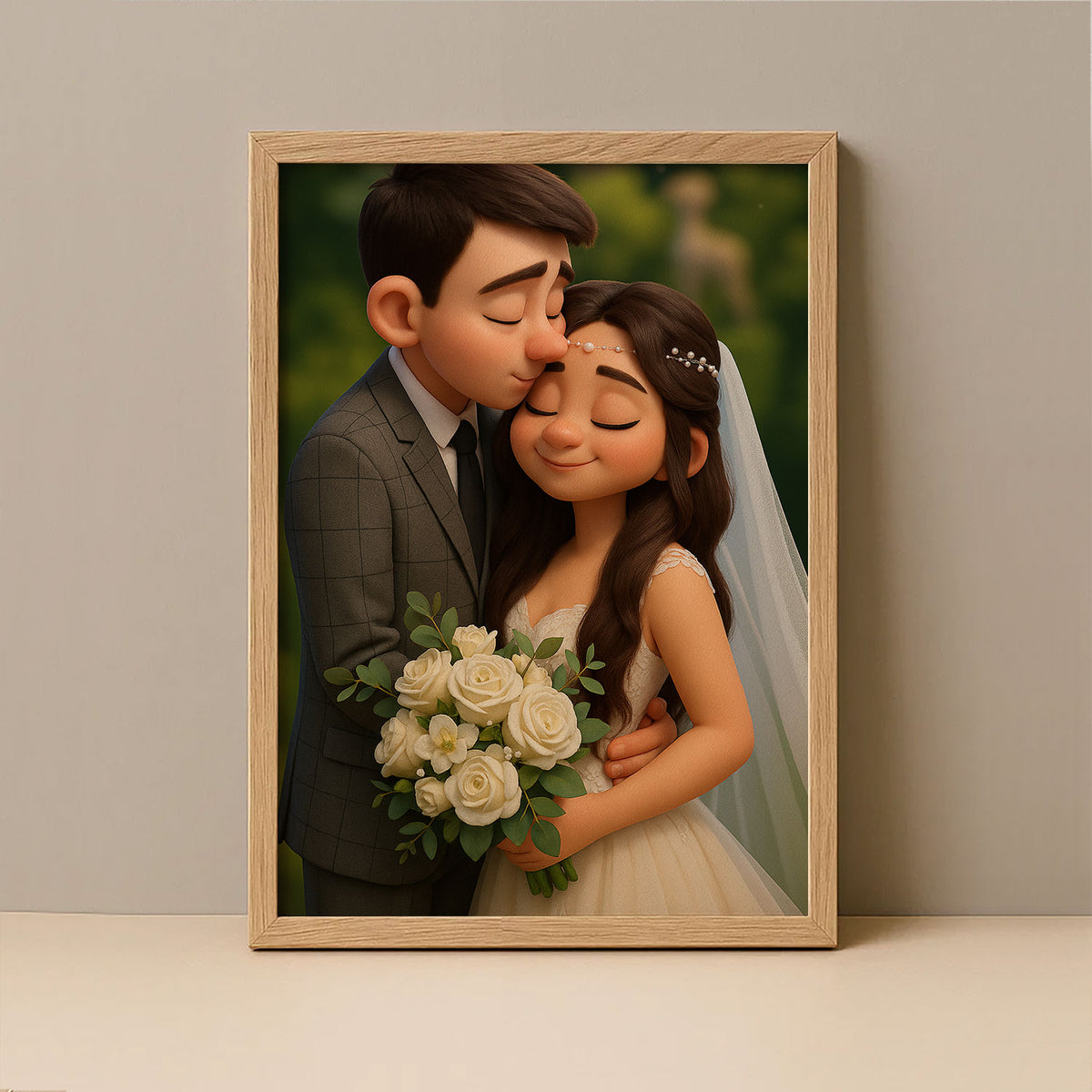 Charming Cartoon Wedding Portrait of Bride and Groom: Perfect Gift for Newlyweds and Home Décor
 - 2