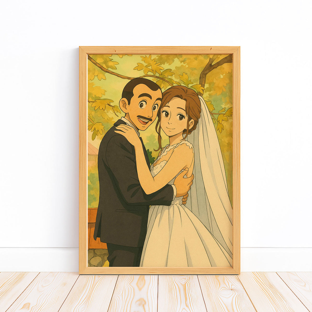 Charming Anime Wedding Portrait – Romantic Couple in Nature, Perfect for Home Decor
 - 2