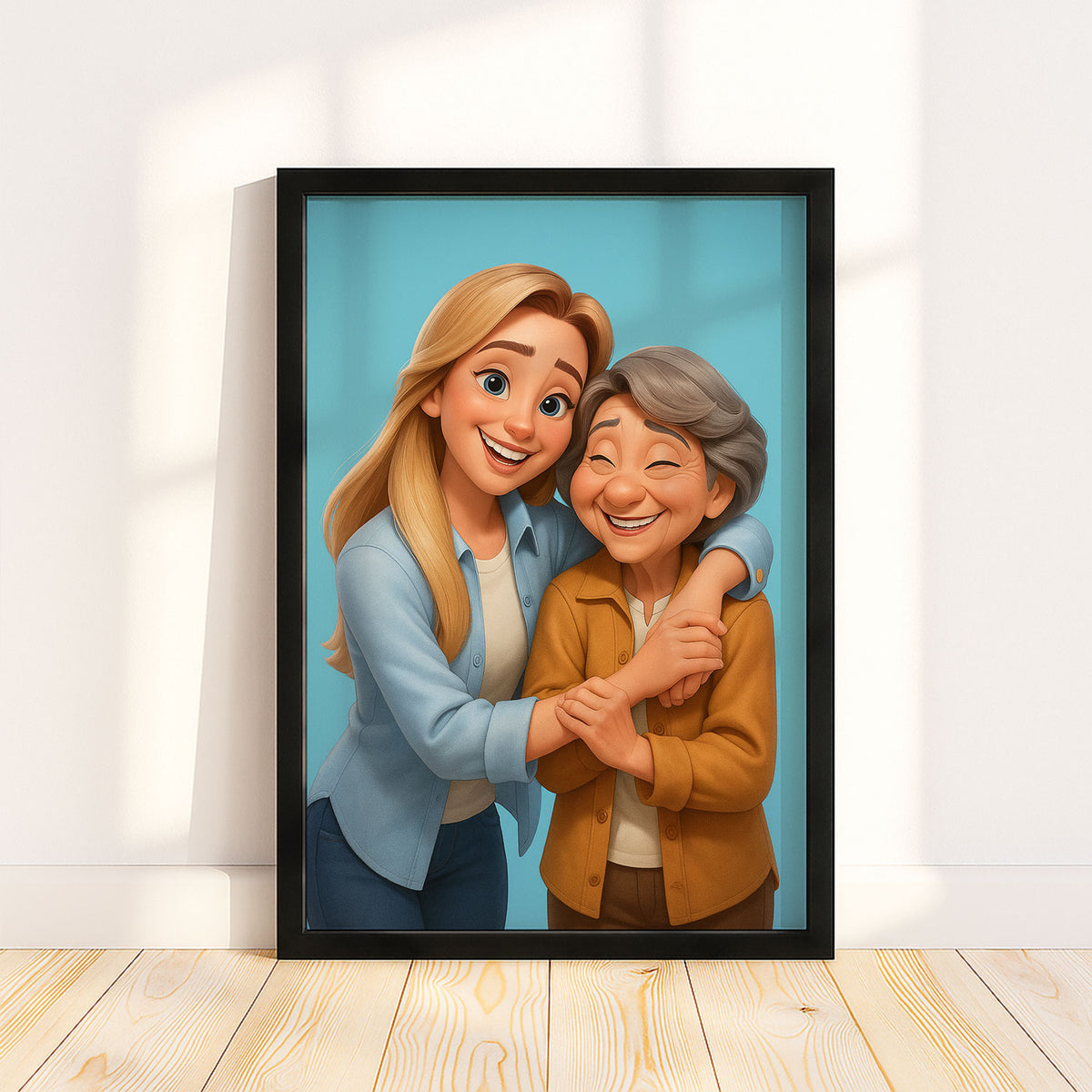 Adorable Mother and Baby Digital Art Print - Heartwarming Cartoon Style for Home Decor and Gift Ideas
 - 2