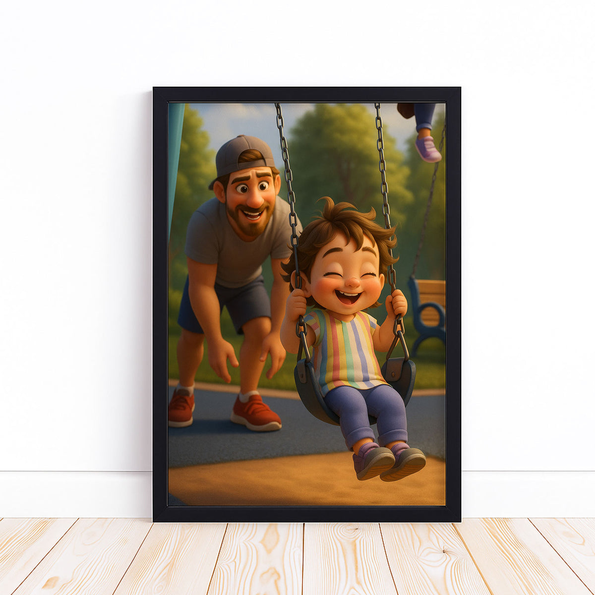 Heartwarming Father-Son Bond: Colorful Cartoon Art Print Celebrating Family Joy
 - 2