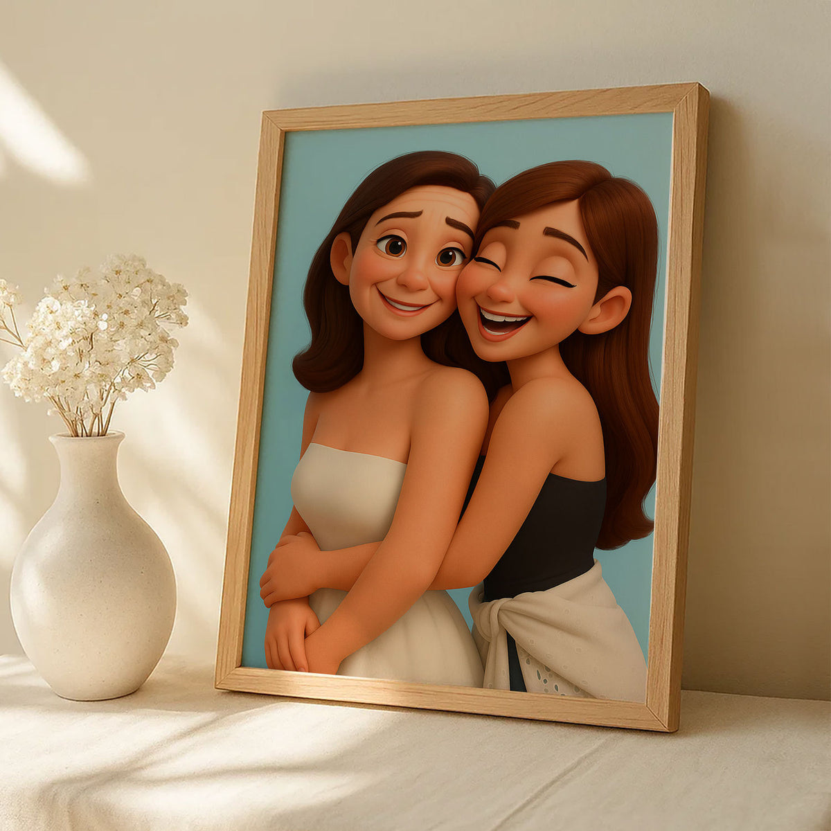 Whimsical Mother and Baby Cartoon Print: Heartwarming Digital Art for Your Nursery or Family Space
 - 2
