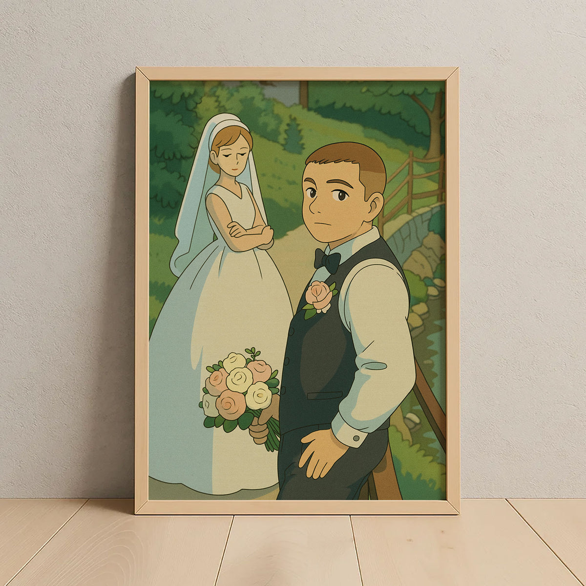 Romantic Wedding Embrace Art Print in a Charming Illustration Style for Home Decor
 - 2