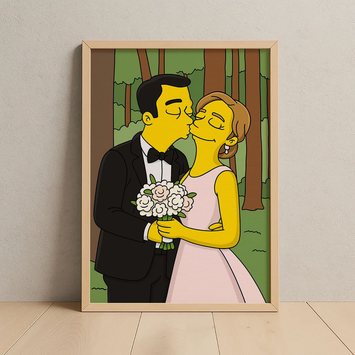 Whimsical Cartoon Wedding Portrait - Fun Simpsons Style Artwork for Unique Home Decor
 - 2