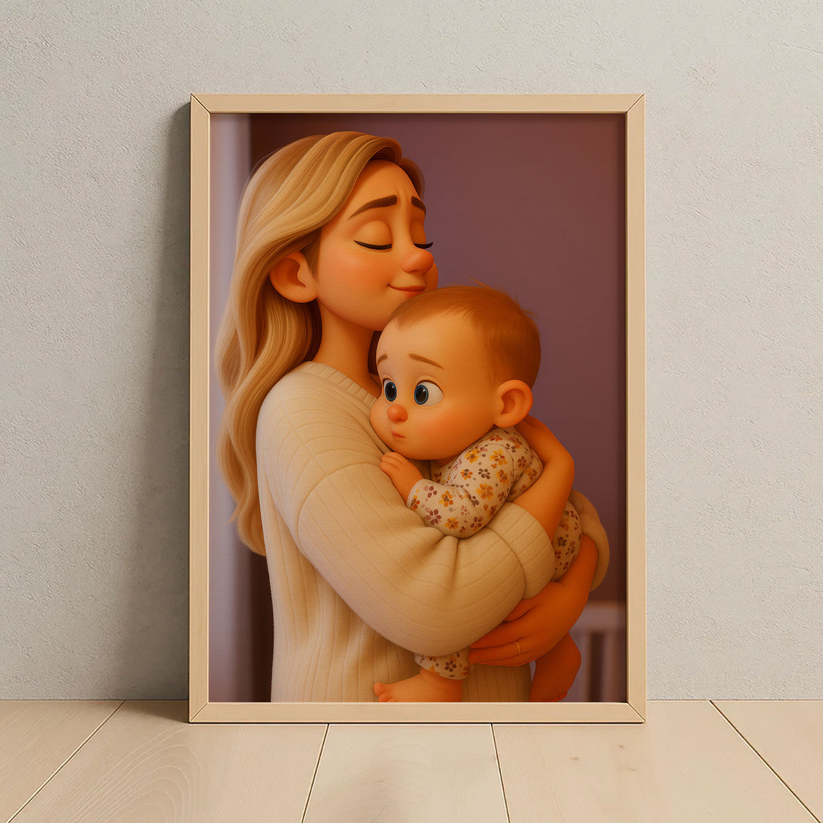 Heartwarming Cartoon Portrait of a Mother and Baby: Perfect Gift for New Parents and Nursery Decor
 - 2