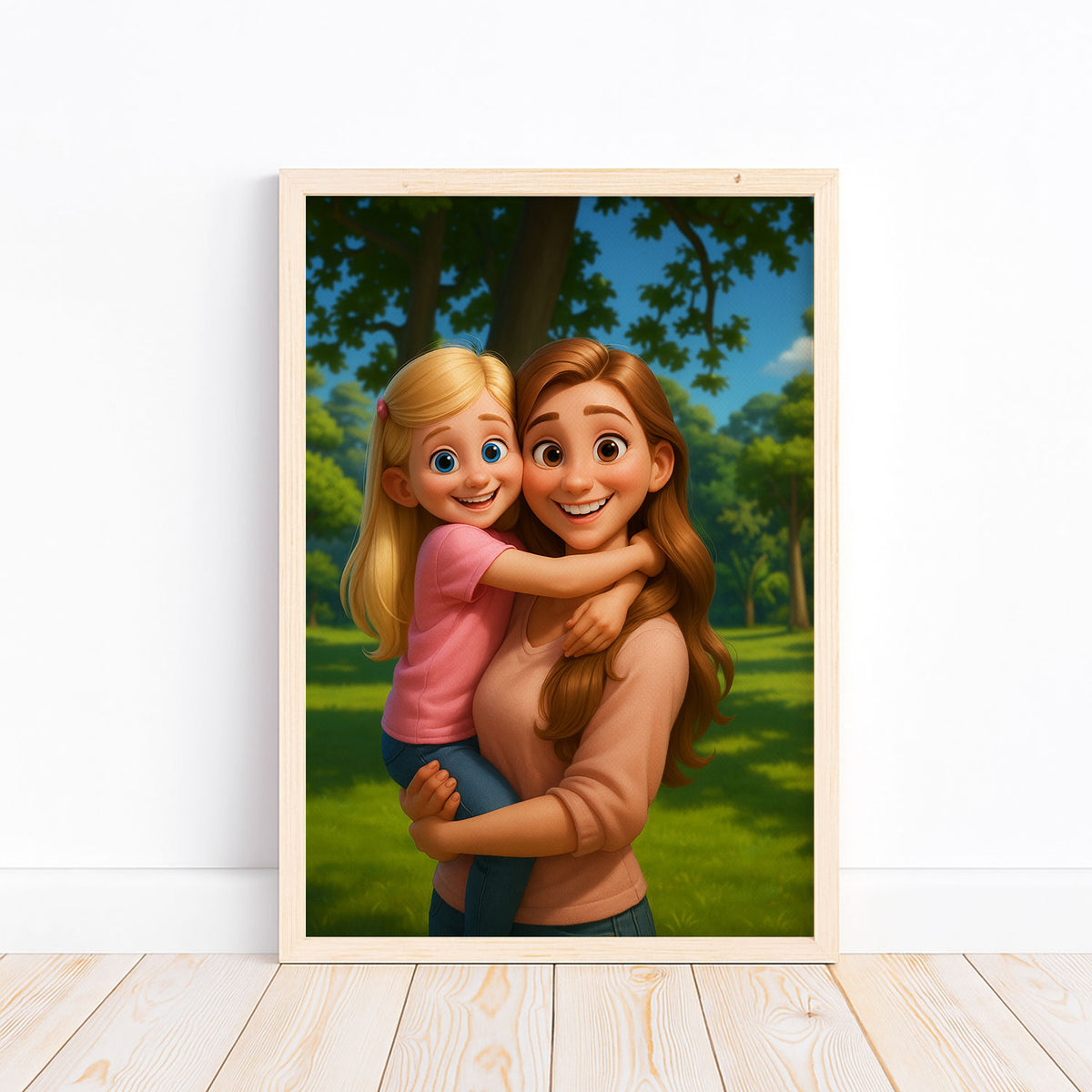 Heartwarming Cartoon Art of Father and Baby in a Sunny Field – Perfect for Family Décor
 - 2