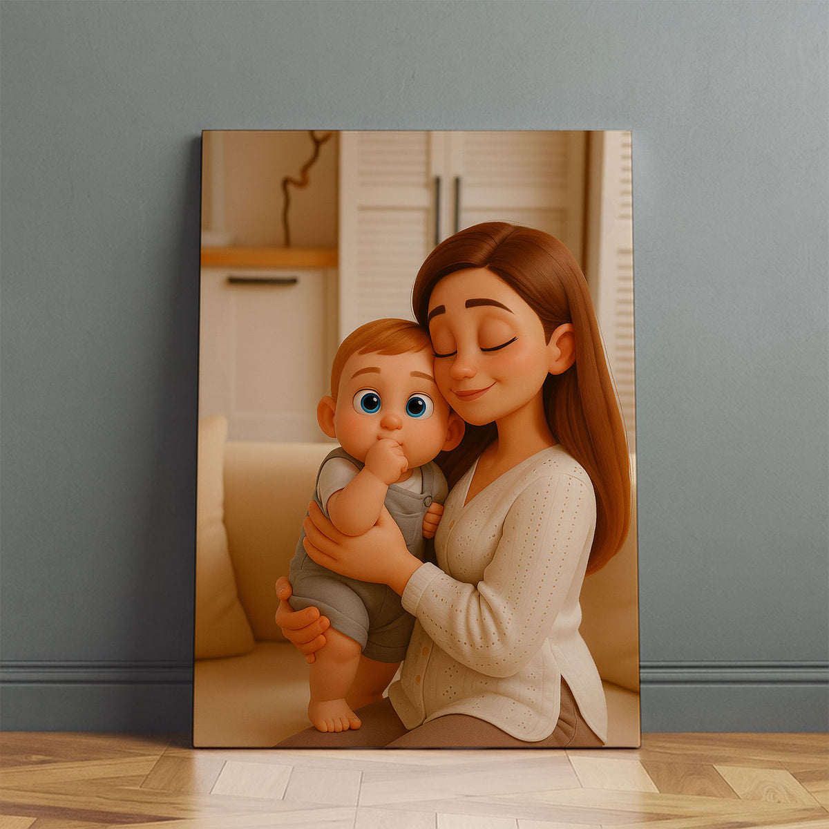 Heartwarming Cartoon Illustration of a Mother and Baby Sharing Joyful Moments – Ideal for Nursery Decor and Family Art
 - 2