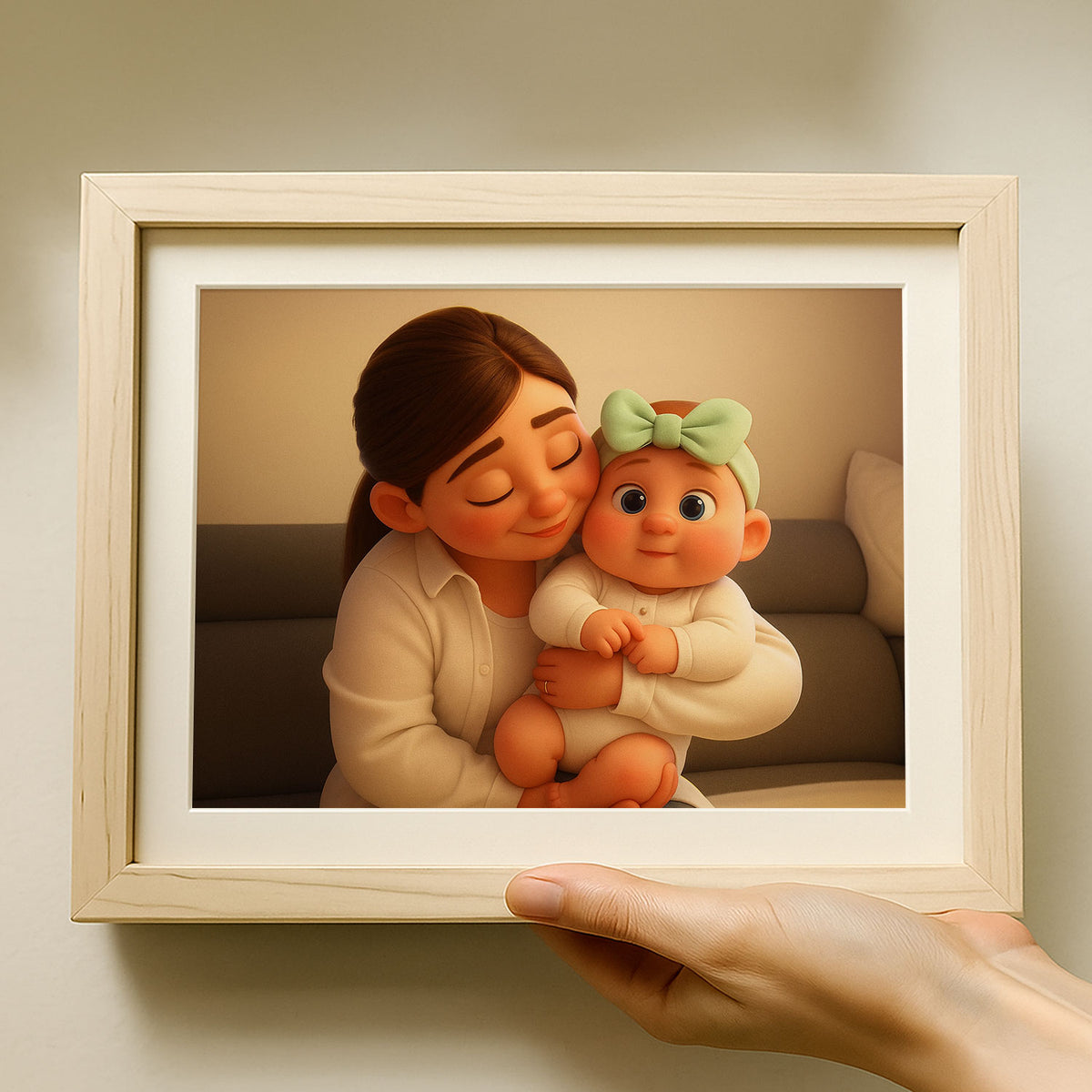 Warm and Joyful Mother-Baby Bond: Enchanting Cartoon Art Print for Nursery Decor
 - 2