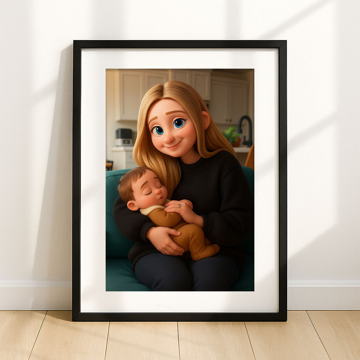 Adorable Mother and Baby Illustration in Charming Cartoon Style - Perfect Wall Art for Nursery Décor
 - 2