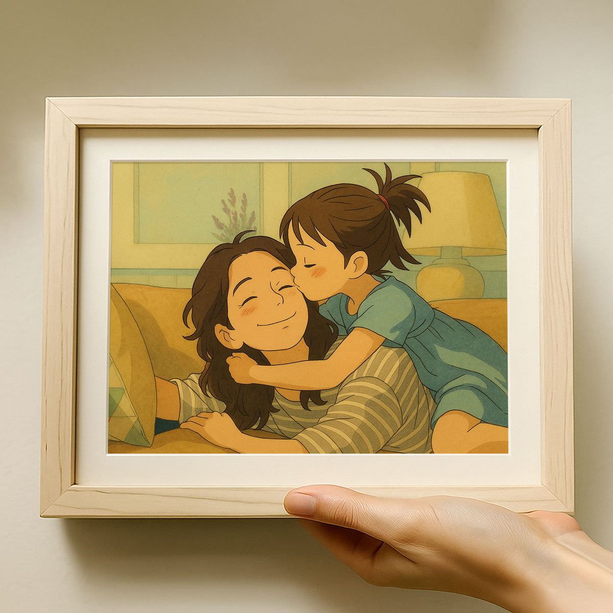 Joyful Bonding: Heartwarming Cartoon Art of a Fun Moment Between a Mother and Daughter
 - 2