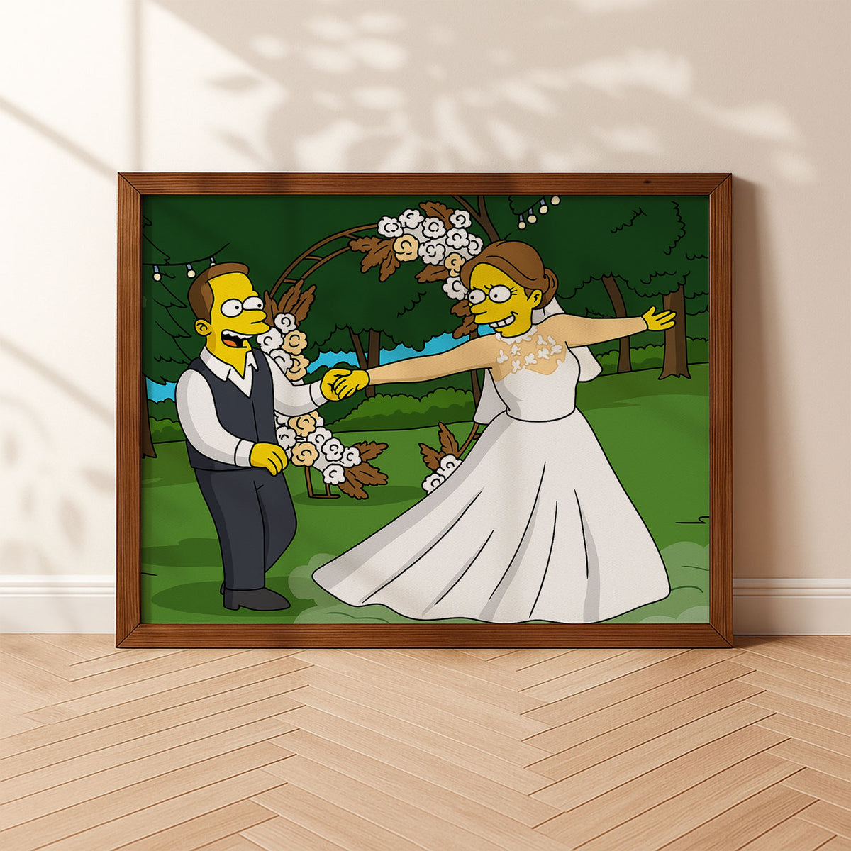 Charming Cartoon Wedding Art: Playful Bride with Bubbles in Whimsical Style
 - 2