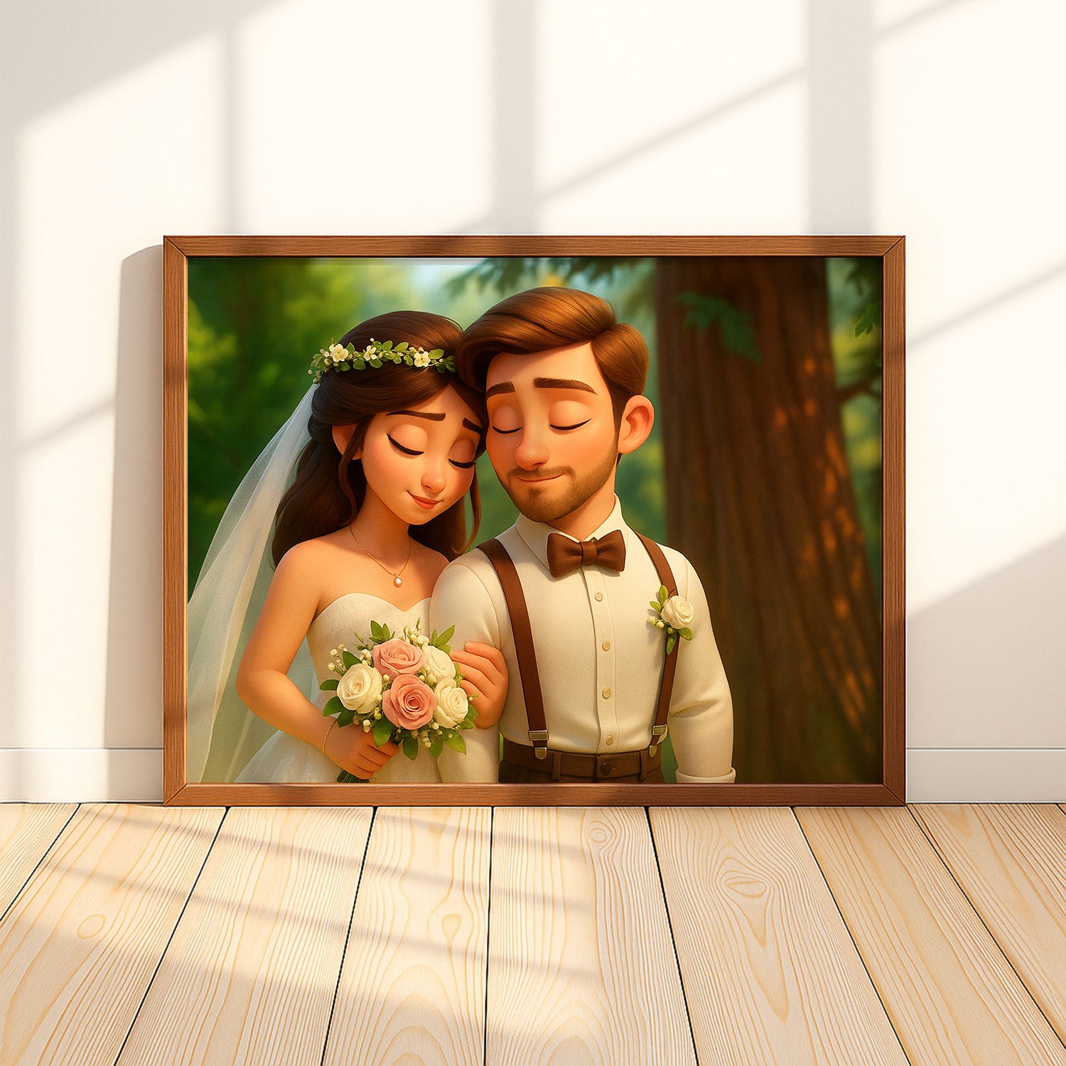 Charming Cartoon Wedding Art: Sweet Couple Illustration Perfect for Home Décor
 - 1