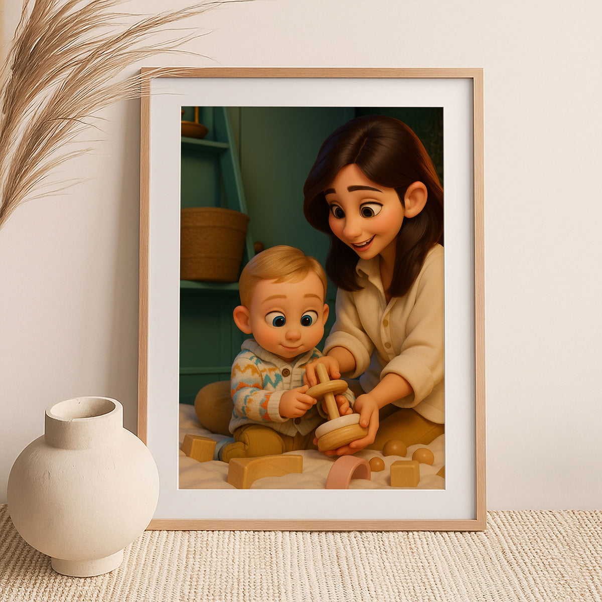 Charming Disney-Style Illustration of a Loving Mother with Baby - Perfect for Nursery Decor and Family Art
 - 2