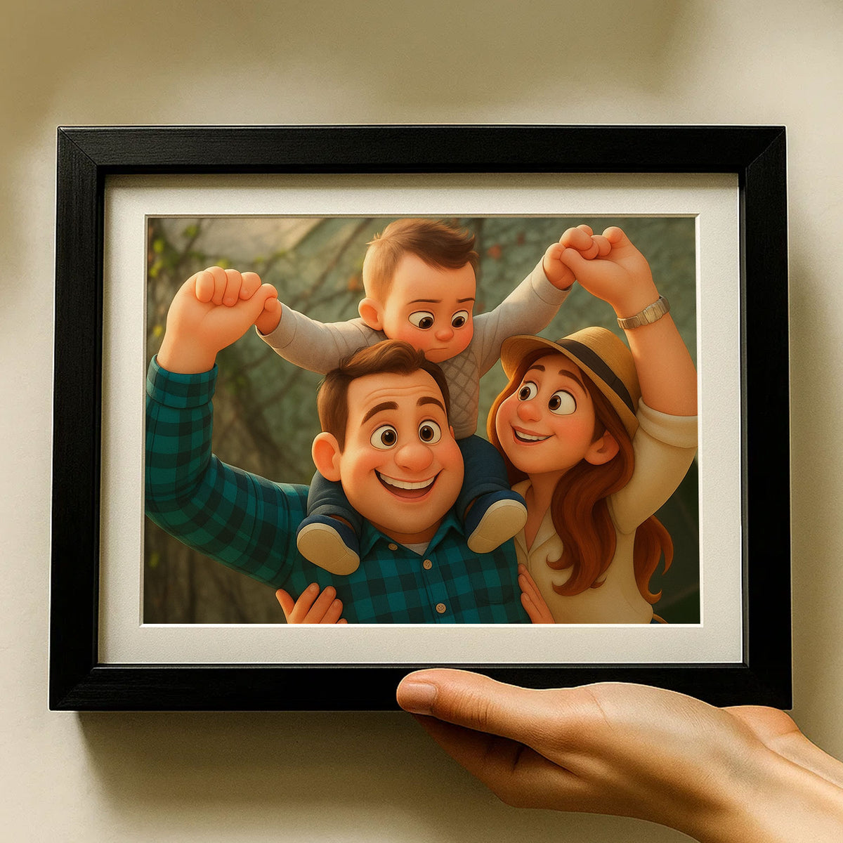 Heartwarming Family Portrait: Joyful Whimsical Cartoon Art Featuring Dad, Baby, and Daughter
 - 2
