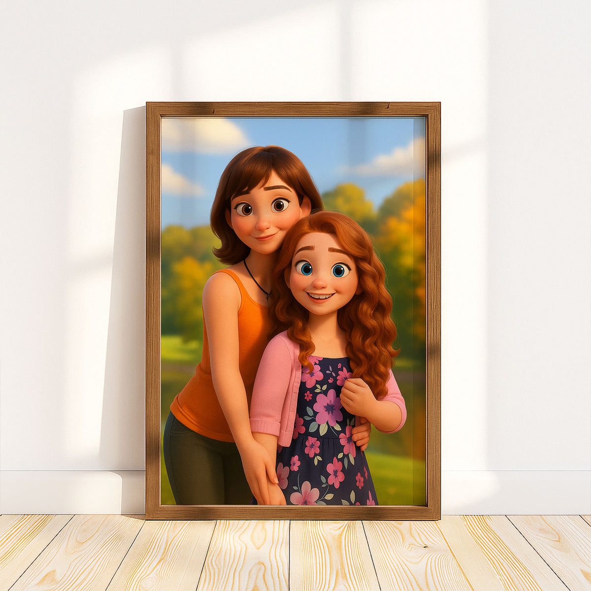 Heartwarming Disney-Inspired Mother and Daughter Art Print - Bright and Cheerful Family Portrait
 - 2