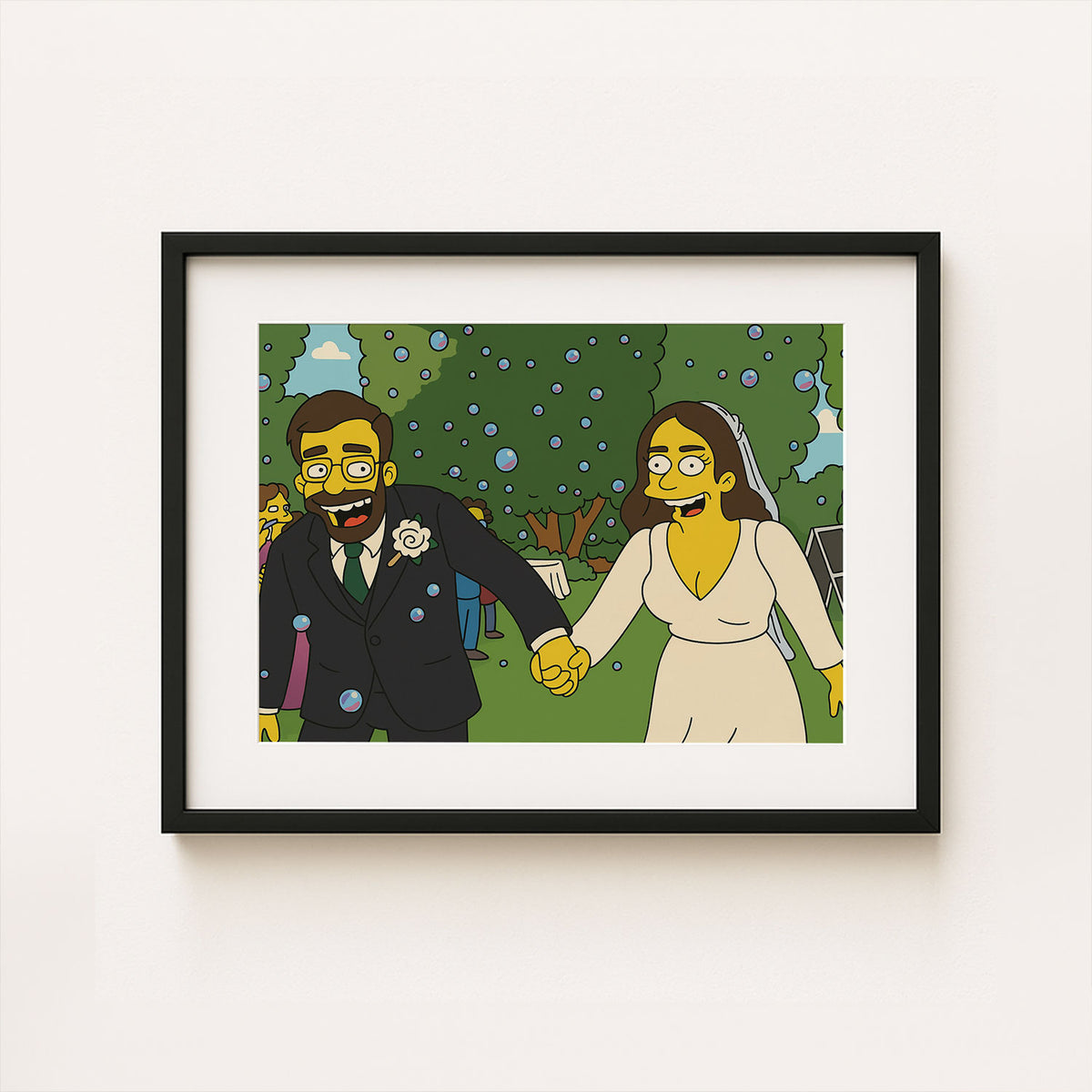 Charming Simpsons Wedding Art Print – Homer and Marge in Playful Animated Style for Home Décor
 - 2