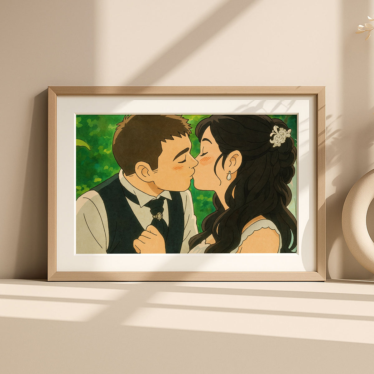 Romantic Wedding Kiss Art Print | Elegant Anime Style Artwork for Home Décor
 - 2