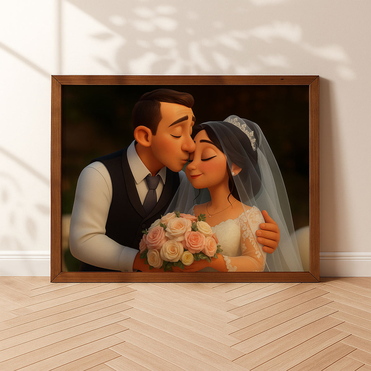 Charming Animated Wedding Portrait of Couple in Love - Perfect Art for Home Decor
 - 2