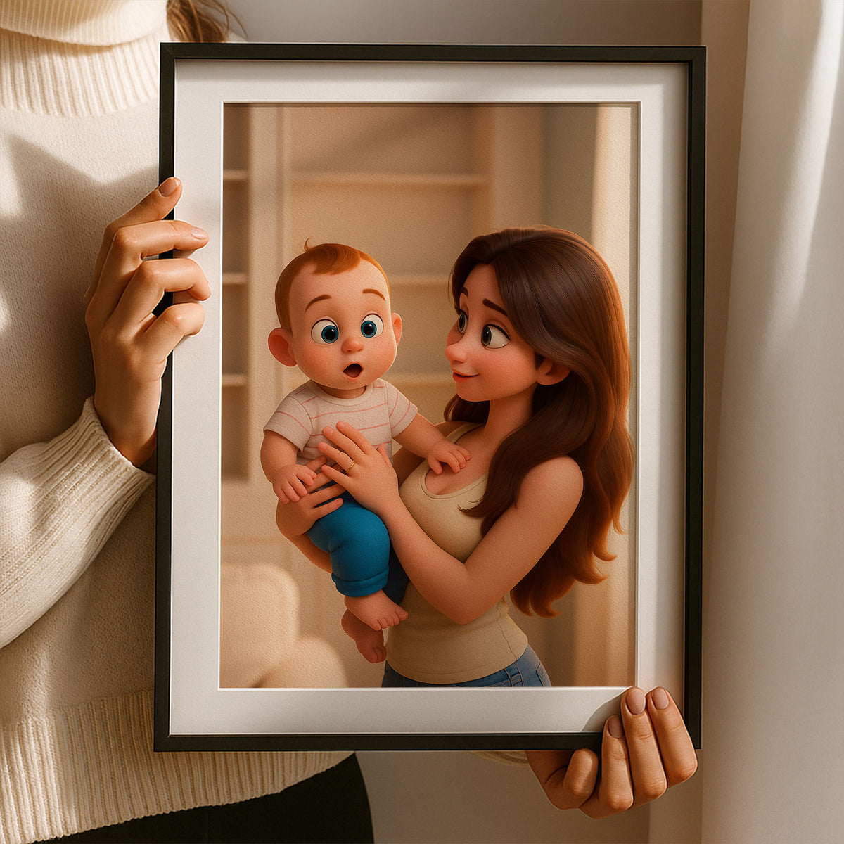 Heartwarming Mother and Baby Cartoon Art Print – Perfect Nursery Decor for a Cozy and Stylish Home
 - 2