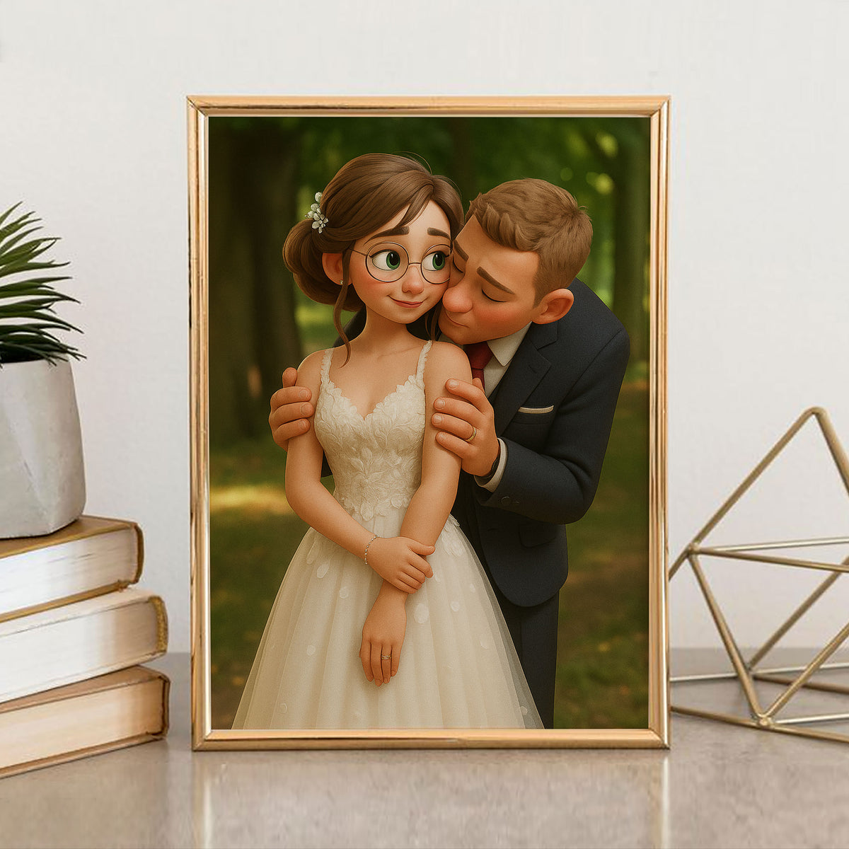 Charming Cartoon Wedding Portrait of Bride and Groom – Perfect Gift for Newlyweds and Wedding Decor
 - 2