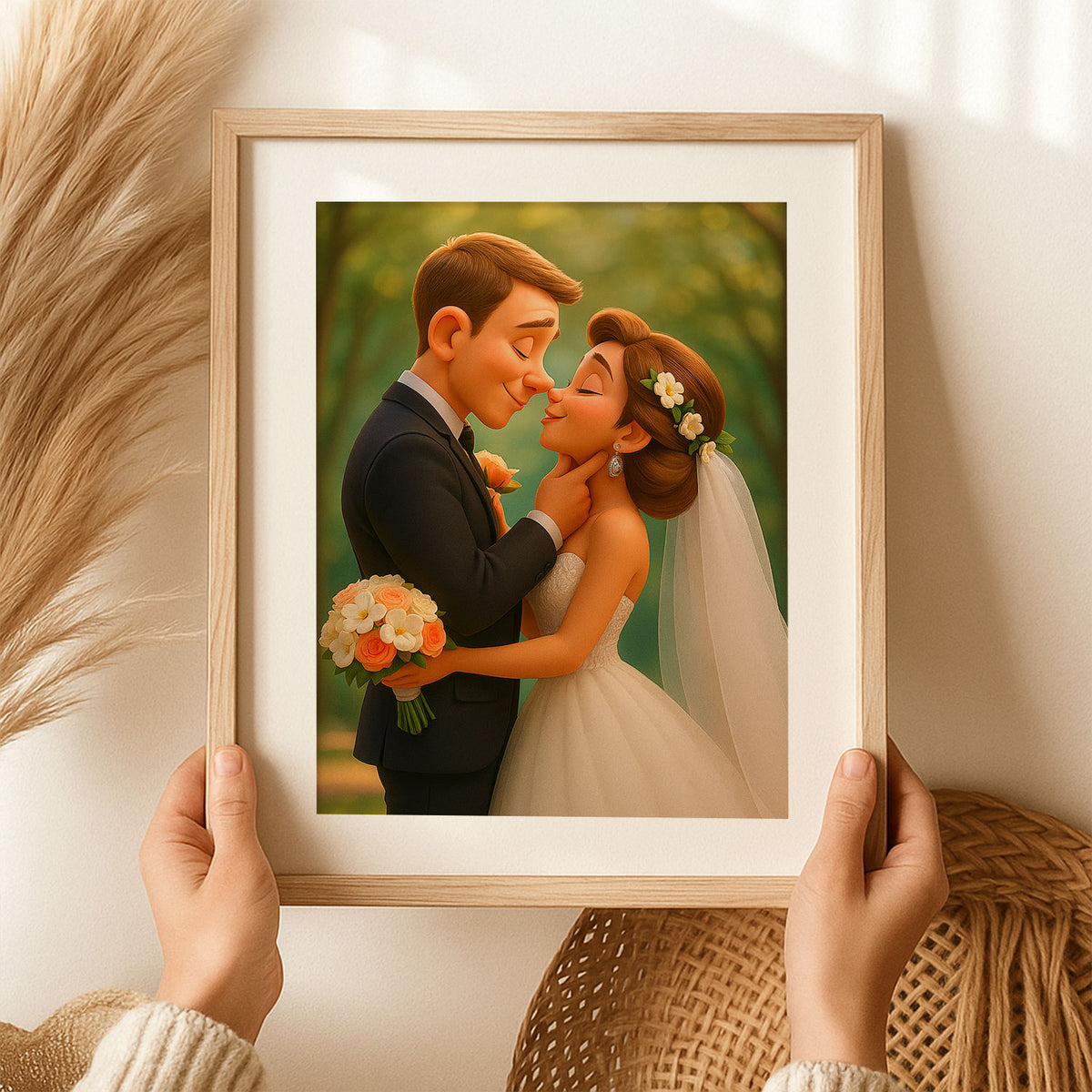 Charming Wedding Couple Art Print in Whimsical Cartoon Style - Perfect for Home Decor and Gift Ideas
 - 2